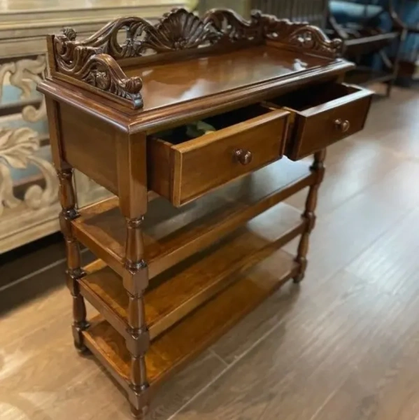 Этажерка резная с 2 ящиками МИГ294 SWN2-M купить в интернет магазине Мебель из массива. Звоните +7 495 961-63-63 Мебель Индонезии